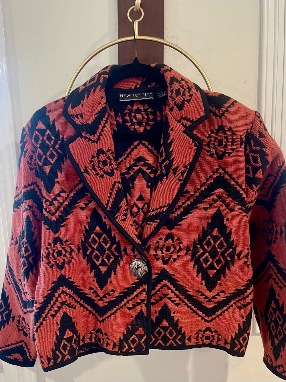 New Identity Orange & Black Aztec Cropped Blazer